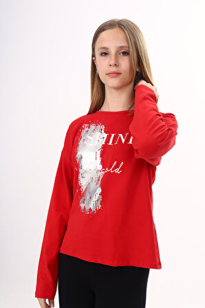 Toontoy Kız Çocuk Sweatshirt Shine Varak Baskılı