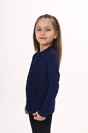 Toontoy Kız Çocuk Önü Dantelli Okul Tişört