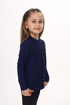 Toontoy Kız Çocuk Önü Dantelli Okul Tişört