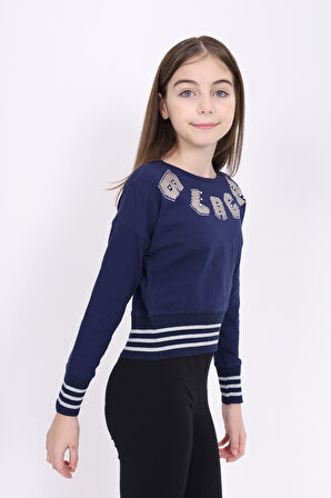 Toontoy Kız Çocuk Sweatshirt Black Varak Baskılı