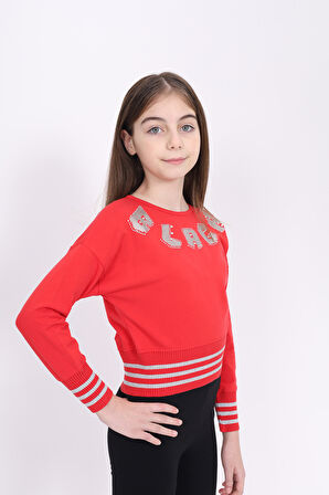 Toontoy Kız Çocuk Sweatshirt Black Varak Baskılı