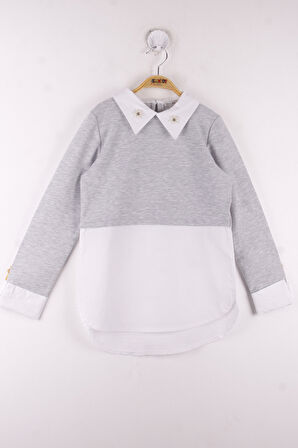 Toontoy Kız Çocuk Gömlek Detaylı Yakası İncili Okul Sweatshirt