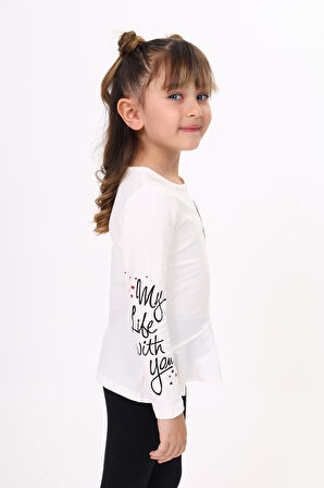 Toontoy Kız Çocuk Göğsü Pullu Fiyonklu Nakışlı T-Shirt