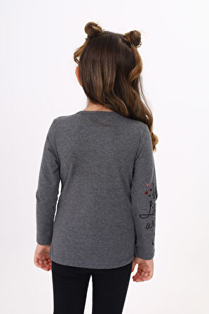 Toontoy Kız Çocuk Göğsü Pullu Fiyonklu Nakışlı T-Shirt