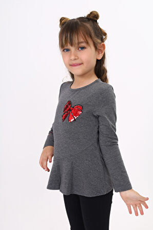 Toontoy Kız Çocuk Göğsü Pullu Fiyonklu Nakışlı T-Shirt