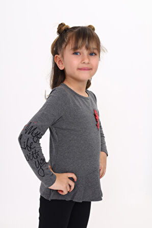 Toontoy Kız Çocuk Göğsü Pullu Fiyonklu Nakışlı T-Shirt