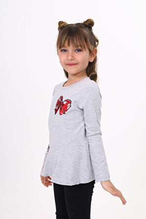 Toontoy Kız Çocuk Göğsü Pullu Fiyonklu Nakışlı T-Shirt