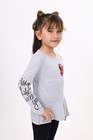 Toontoy Kız Çocuk Göğsü Pullu Fiyonklu Nakışlı T-Shirt