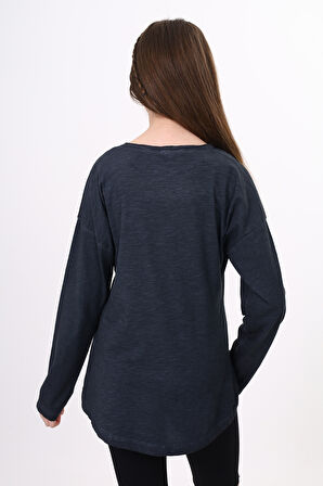 Toontoy Kız Çocuk Tişört Göğsü Cepli Varak Baskılı