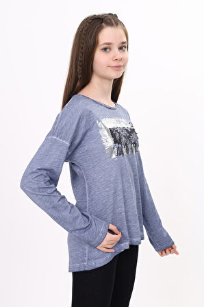 Toontoy Kız Çocuk Tişört Göğsü Cepli Varak Baskılı