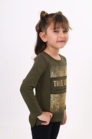 Toontoy Kız Çocuk Varak Baskılı Taş İşlemeli Tişört