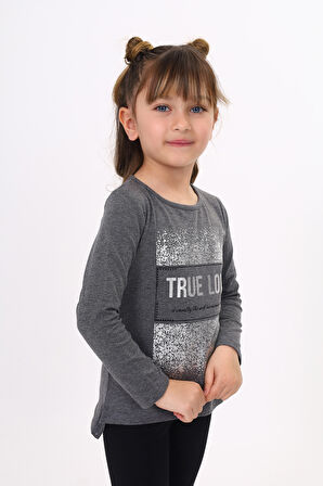 Toontoy Kız Çocuk Varak Baskılı Taş İşlemeli Tişört