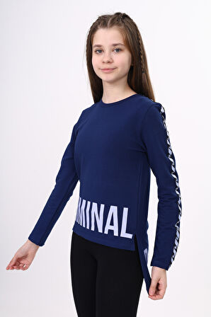 Toontoy Kız Çocuk Criminal Baskılı İki Kolu Şeritli Tişört