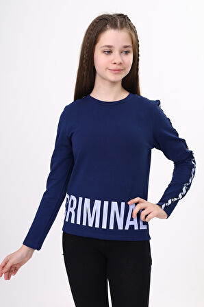 Toontoy Kız Çocuk Criminal Baskılı İki Kolu Şeritli Tişört