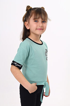 Toontoy Kız Çocuk Önü Bağlama Detaylı Baskılı Tişört