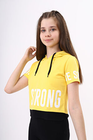 Toontoy Kız Çocuk Be Strong Baskılı Kapüşonlu Tişört