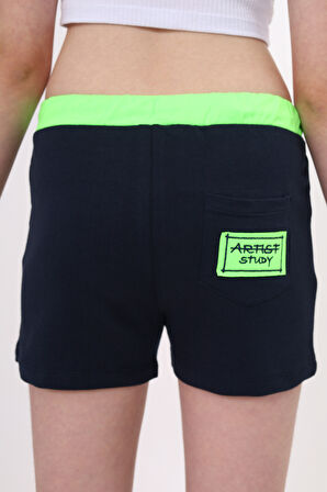 Toontoy Kız Çocuk Nakış İşlemeli Beli Lastikli Cepli Şort