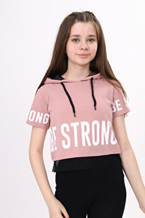 Toontoy Kız Çocuk Be Strong Baskılı Kapüşonlu Tişört