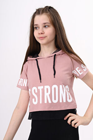 Toontoy Kız Çocuk Be Strong Baskılı Kapüşonlu Tişört