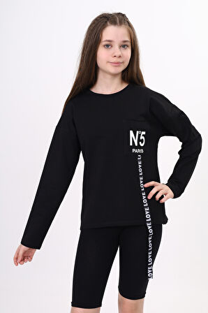 Toontoy Kız Çocuk Cep Üstü Baskılı Sweatshirt