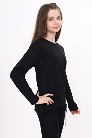 Toontoy Kız Çocuk Cep Üstü Baskılı Sweatshirt