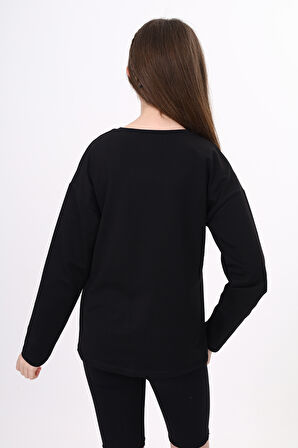 Toontoy Kız Çocuk Cep Üstü Baskılı Sweatshirt