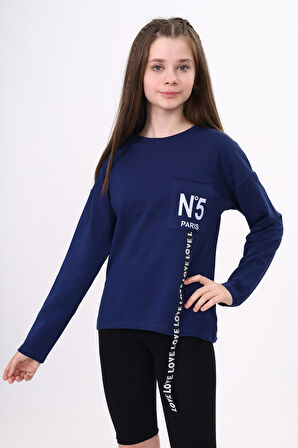 Toontoy Kız Çocuk Cep Üstü Baskılı Sweatshirt