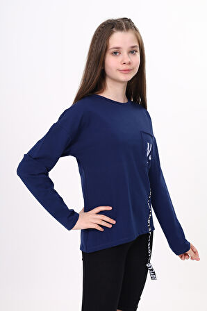 Toontoy Kız Çocuk Cep Üstü Baskılı Sweatshirt