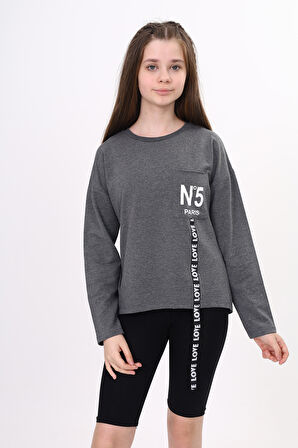 Toontoy Kız Çocuk Cep Üstü Baskılı Sweatshirt