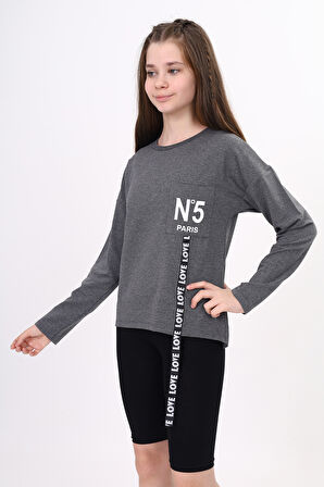 Toontoy Kız Çocuk Cep Üstü Baskılı Sweatshirt