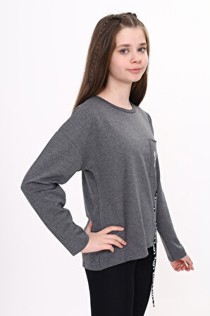 Toontoy Kız Çocuk Cep Üstü Baskılı Sweatshirt