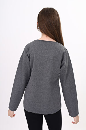 Toontoy Kız Çocuk Cep Üstü Baskılı Sweatshirt