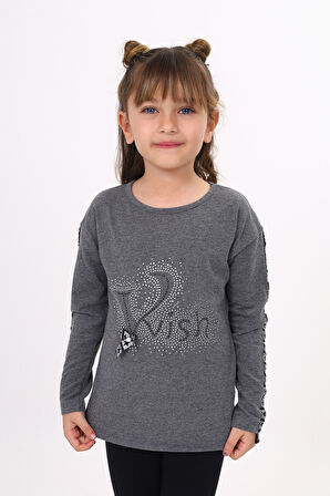 Toontoy Kız Çocuk Taş İşlemeli Şerit Detaylı Tişört