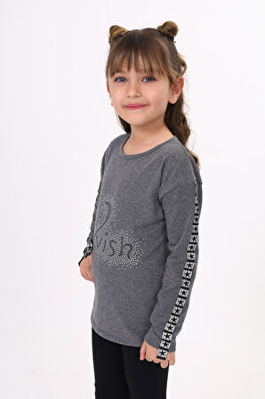 Toontoy Kız Çocuk Taş İşlemeli Şerit Detaylı Tişört