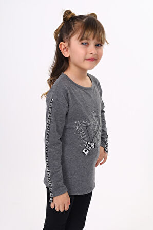 Toontoy Kız Çocuk Taş İşlemeli Şerit Detaylı Tişört