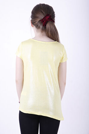 Toontoy Kız Çocuk Yıldız Baskılı Kesik Cep Detaylı Tişört