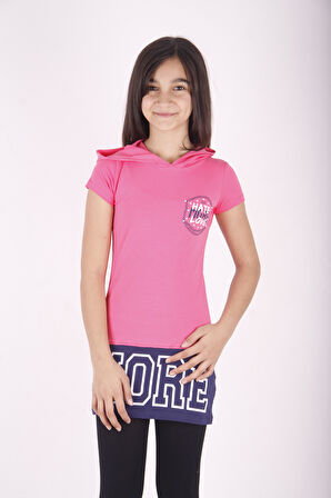 Toontoy Kız Çocuk Kapüşonlu Baskılı Tişört