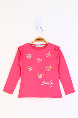 Toontoy Kız Çocuk Fiyonk Baskılı Tişört