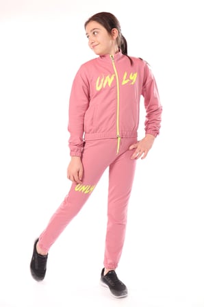 Toontoy Kız Çocuk 2'li Takım Baskılı Dik Yaka Fermuarlı Sweatshirt & Beli Paçası Lastikli Jogger Eşofman Altı - 2 İplik