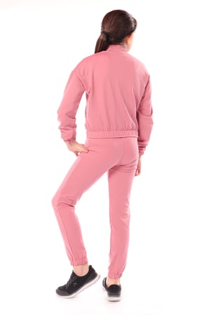 Toontoy Kız Çocuk 2'li Takım Baskılı Dik Yaka Fermuarlı Sweatshirt & Beli Paçası Lastikli Jogger Eşofman Altı - 2 İplik