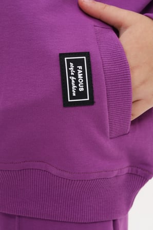 Toontoy Kız Çocuk 2'li Takım Baskılı Kolej Yaka Fermuarlı Cepli Sweatshirt & Beli Paçası Ribanalı Jogger Eşofman Altı - Nervürlü & 2 İplik