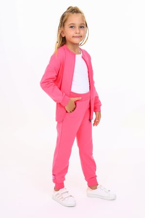 Toontoy Kız Çocuk 2'li Takım Baskılı Bisiklet Yaka Fermuarlı Ribanalı Sweatshirt & Beli Paçası Ribanalı Jogger Eşofman Altı - 2 İplik