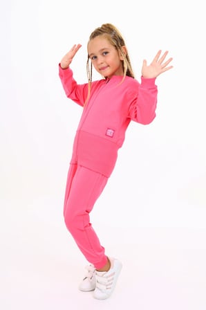 Toontoy Kız Çocuk 2'li Takım Baskılı Bisiklet Yaka Fermuarlı Ribanalı Sweatshirt & Beli Paçası Ribanalı Jogger Eşofman Altı - 2 İplik