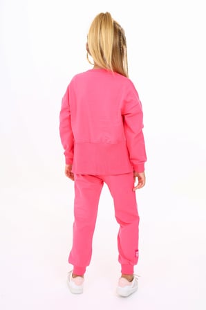 Toontoy Kız Çocuk 2'li Takım Baskılı Bisiklet Yaka Fermuarlı Ribanalı Sweatshirt & Beli Paçası Ribanalı Jogger Eşofman Altı - 2 İplik