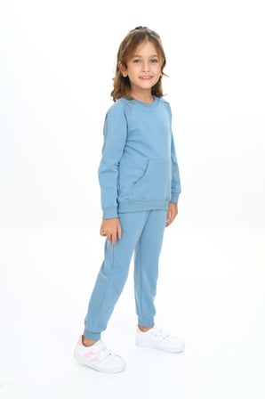 Toontoy Kız Çocuk 2'li Takım Nakış Baskılı Bisiklet Yaka Cepli Sweatshirt & Beli Paçası Lastikli Cepli Jogger Eşofman Altı - 2 İplik