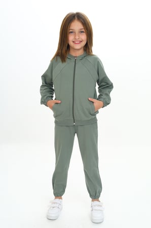 Toontoy Kız Çocuk 2'li Takım Kapüşonlu Cepli Reglan Kol Sweatshirt & Beli Paçası Lastikli Cepli Jogger Eşofman Altı - 2 İplik