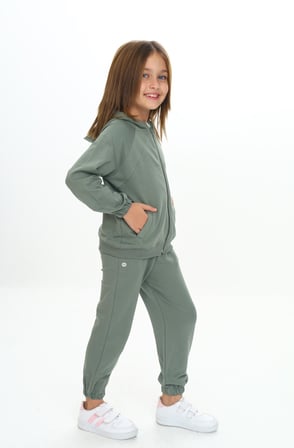 Toontoy Kız Çocuk 2'li Takım Kapüşonlu Cepli Reglan Kol Sweatshirt & Beli Paçası Lastikli Cepli Jogger Eşofman Altı - 2 İplik