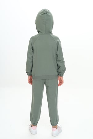 Toontoy Kız Çocuk 2'li Takım Kapüşonlu Cepli Reglan Kol Sweatshirt & Beli Paçası Lastikli Cepli Jogger Eşofman Altı - 2 İplik