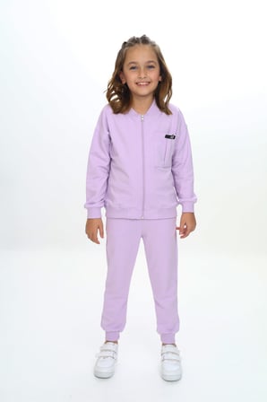 Toontoy Kız Çocuk 2'li Takım Baskılı Bisiklet Yaka Kolu Fırfırlı Sweatshirt & Beli Paçası Lastikli Cepli Jogger Eşofman Altı - 2 İplik