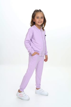 Toontoy Kız Çocuk 2'li Takım Baskılı Bisiklet Yaka Kolu Fırfırlı Sweatshirt & Beli Paçası Lastikli Cepli Jogger Eşofman Altı - 2 İplik